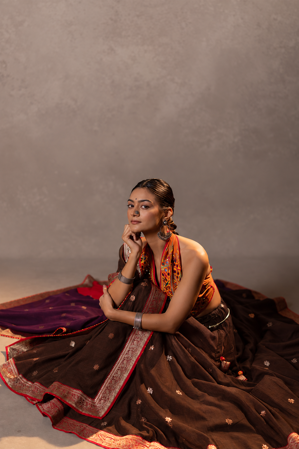 Siddhi - Brown Jamdani Chaniya
