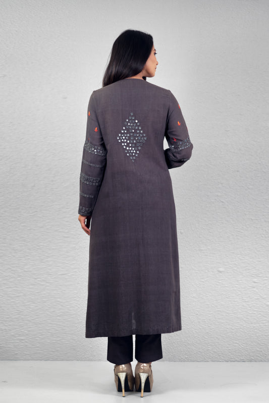 Grey abha jali yoke kurta