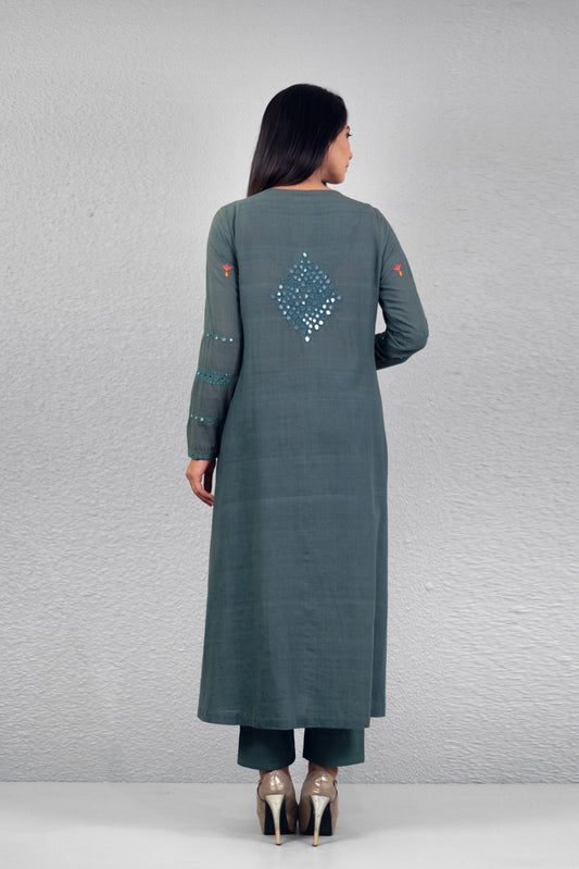 Sage green abha toran yoke kurta