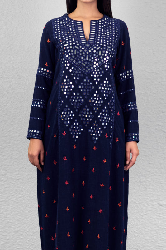 Indigo abha jali yoke kurta