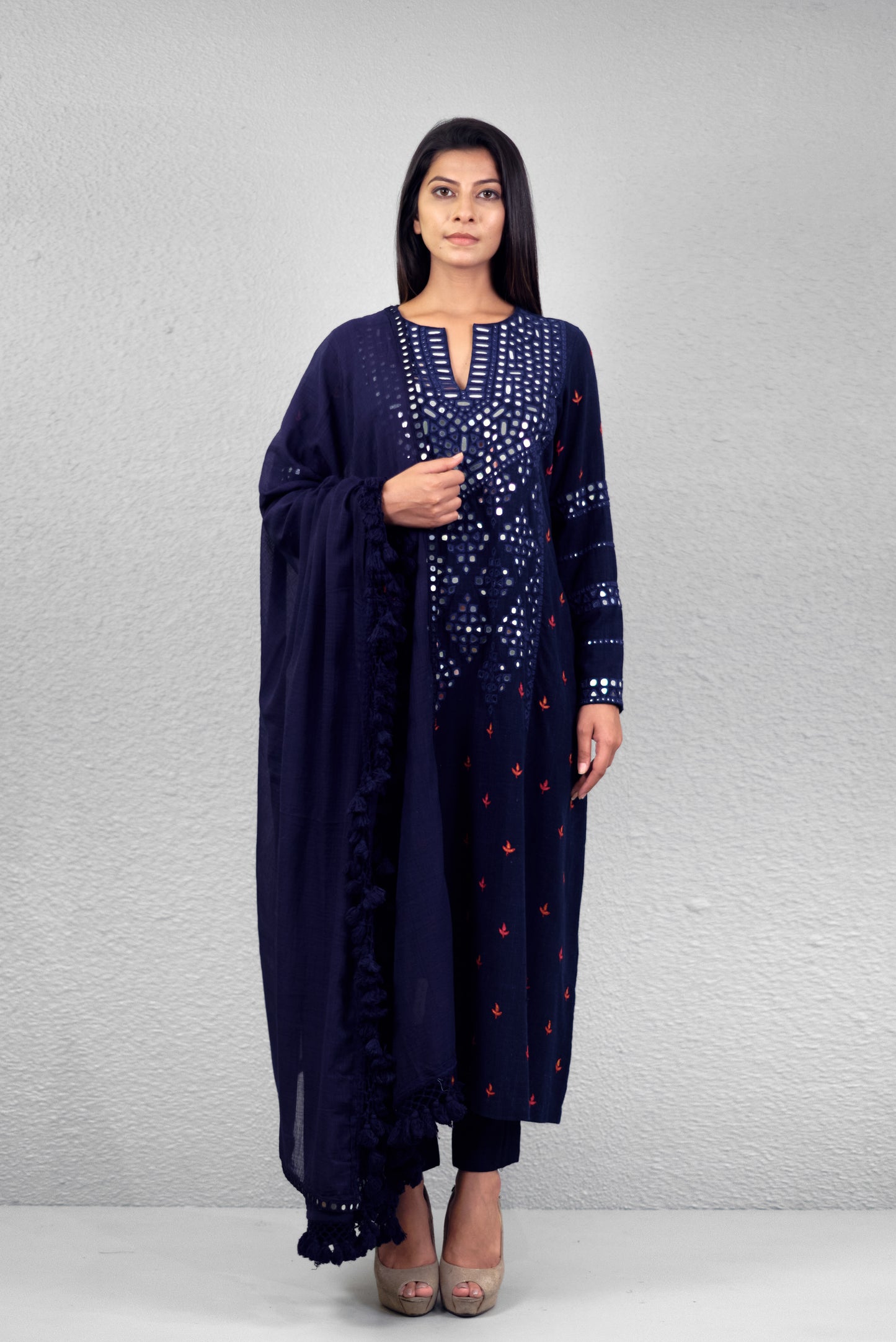 Indigo abha jali yoke kurta