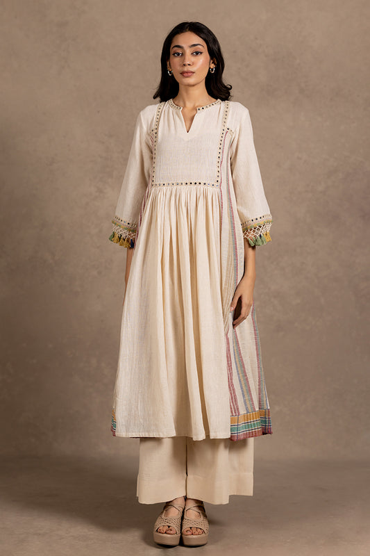 Kala Cotton Mirror Line Yoke Flared Tunic