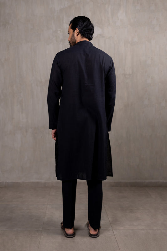 Black Handwoven Khadi Kurta