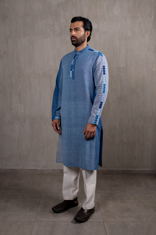 Indigo Hand Embroidered Heartline Kurta