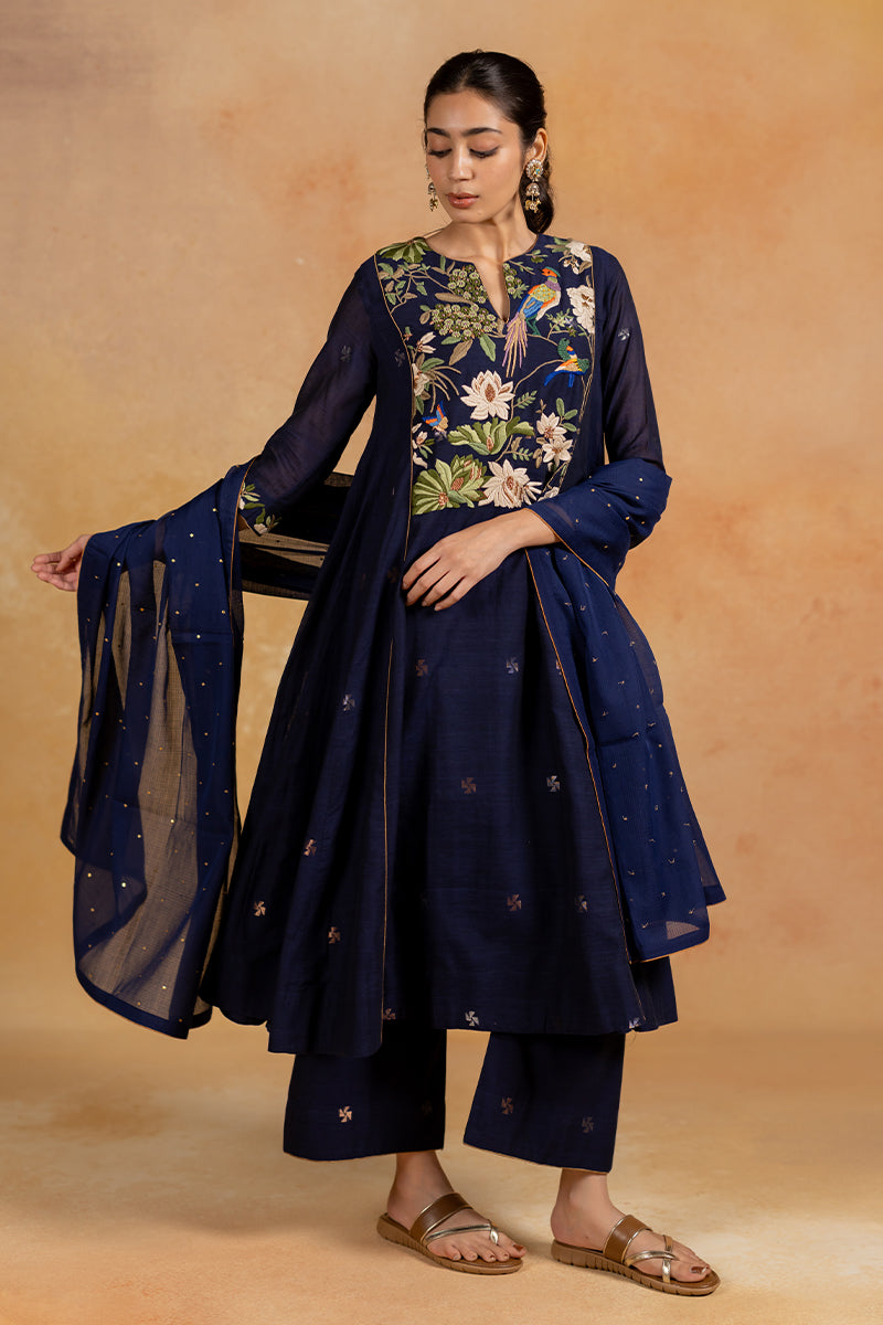 Neel - Dark Blue Hand Embroidered Dupatta