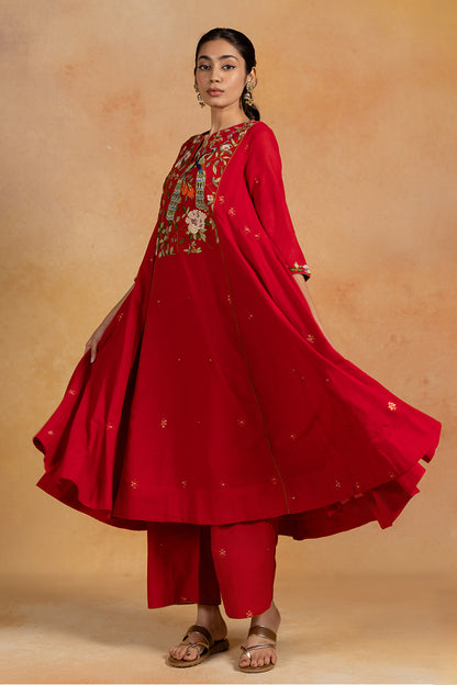 Morni - Red Parsi Hand Embroidered Kurta