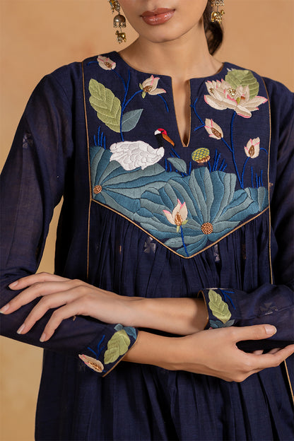 Jheel - Dark Blue Parsi Embroidery Kurta