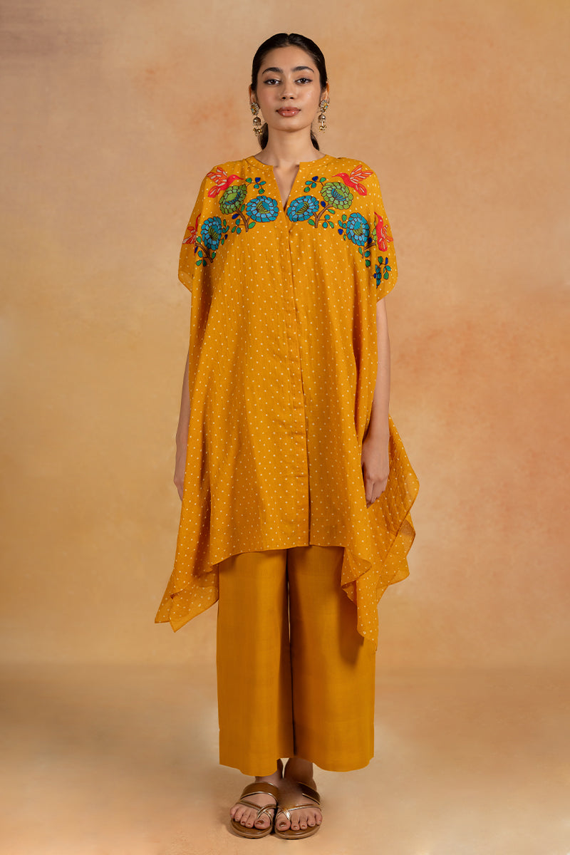 Kesar - Mustard Yellow Hand Embroidered Tunic