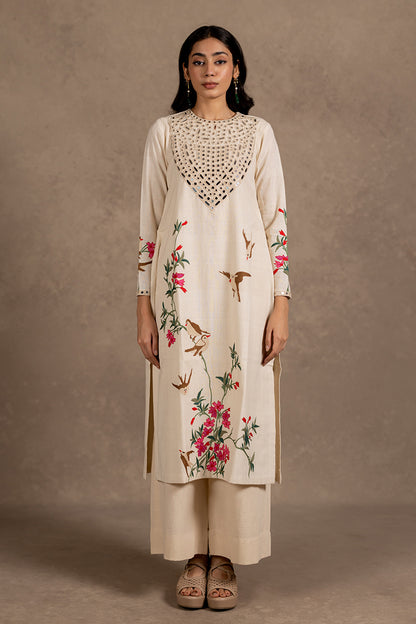 Panchi - Off-white Aari Embroidered Kurta