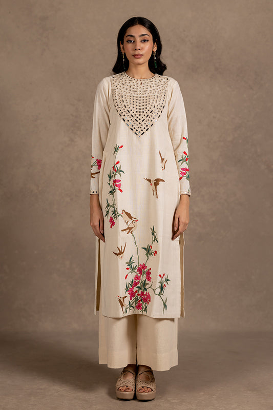 Panchi - Off-white Aari Embroidered Kurta
