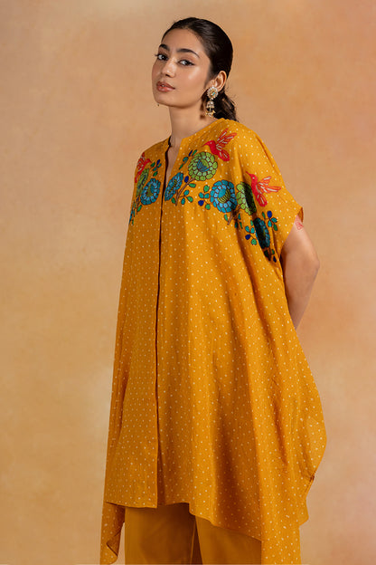 Kesar - Mustard Yellow Hand Embroidered Tunic