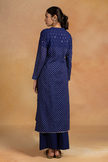 Ambar - Blue Bandhani Hand Embroidered Kurta