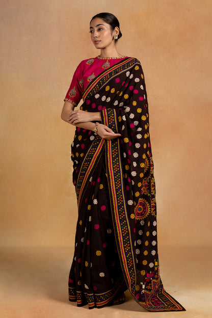 Gulshan - Black Hand Emroidered Saree