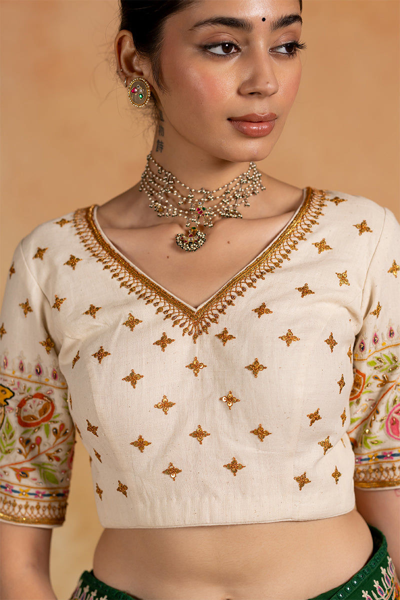 Vanraj - Off-white Hand Embroidered Blouse