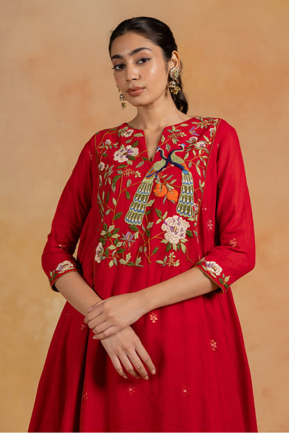 Morni - Red Parsi Hand Embroidered Kurta