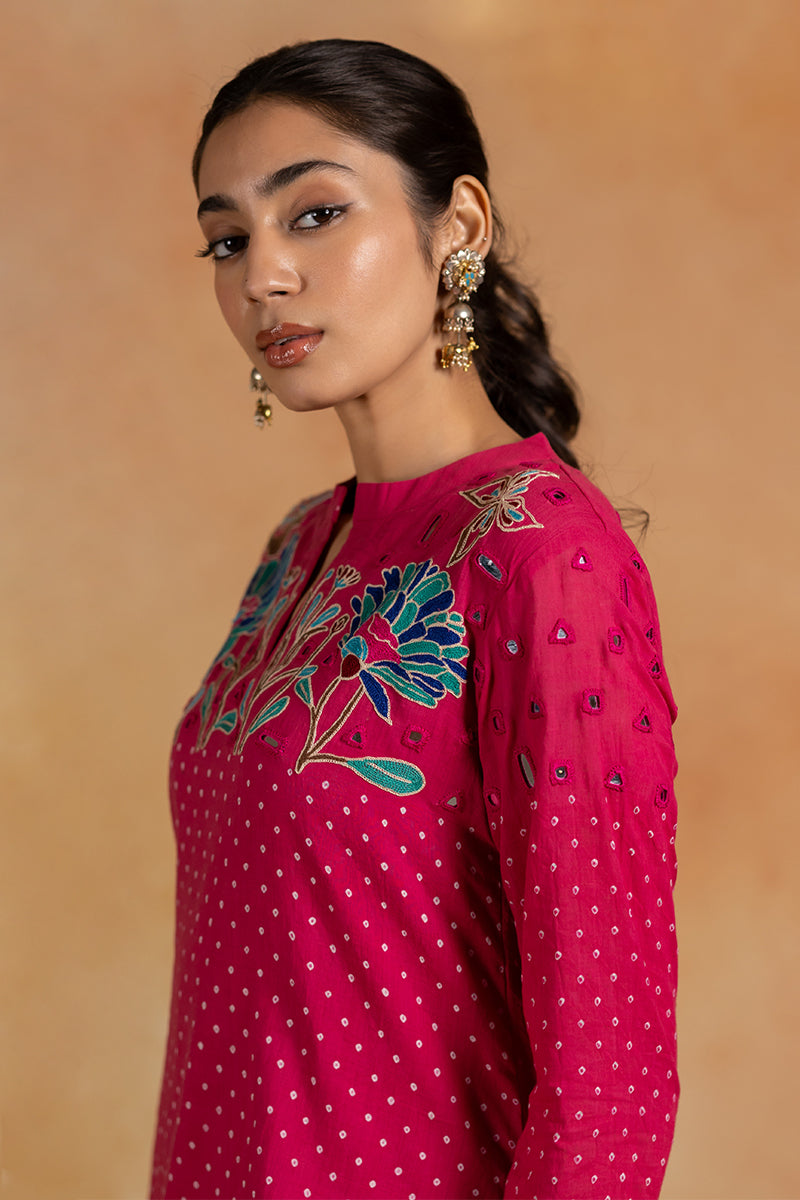 Gulabi - Pink Bandhani Hand Embroidered Kurta