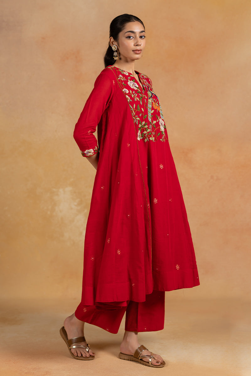Morni - Red Parsi Hand Embroidered Kurta