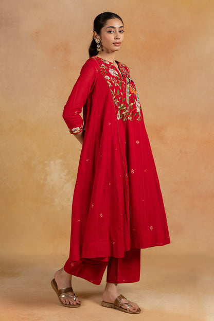 Morni - Red Parsi Hand Embroidered Kurta