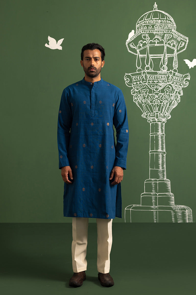 Midnight blue zari butti men’s kurta