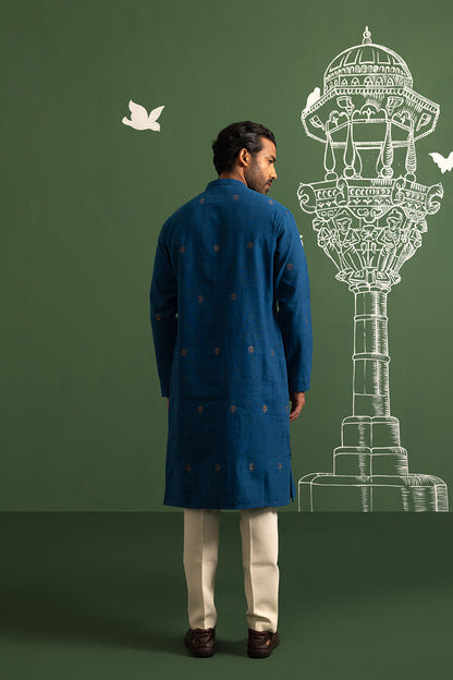 Midnight blue zari butti men’s kurta