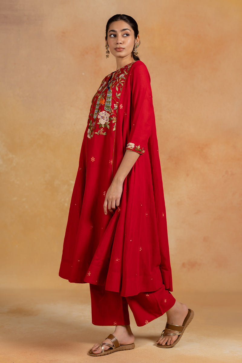 Morni - Red Parsi Hand Embroidered Kurta