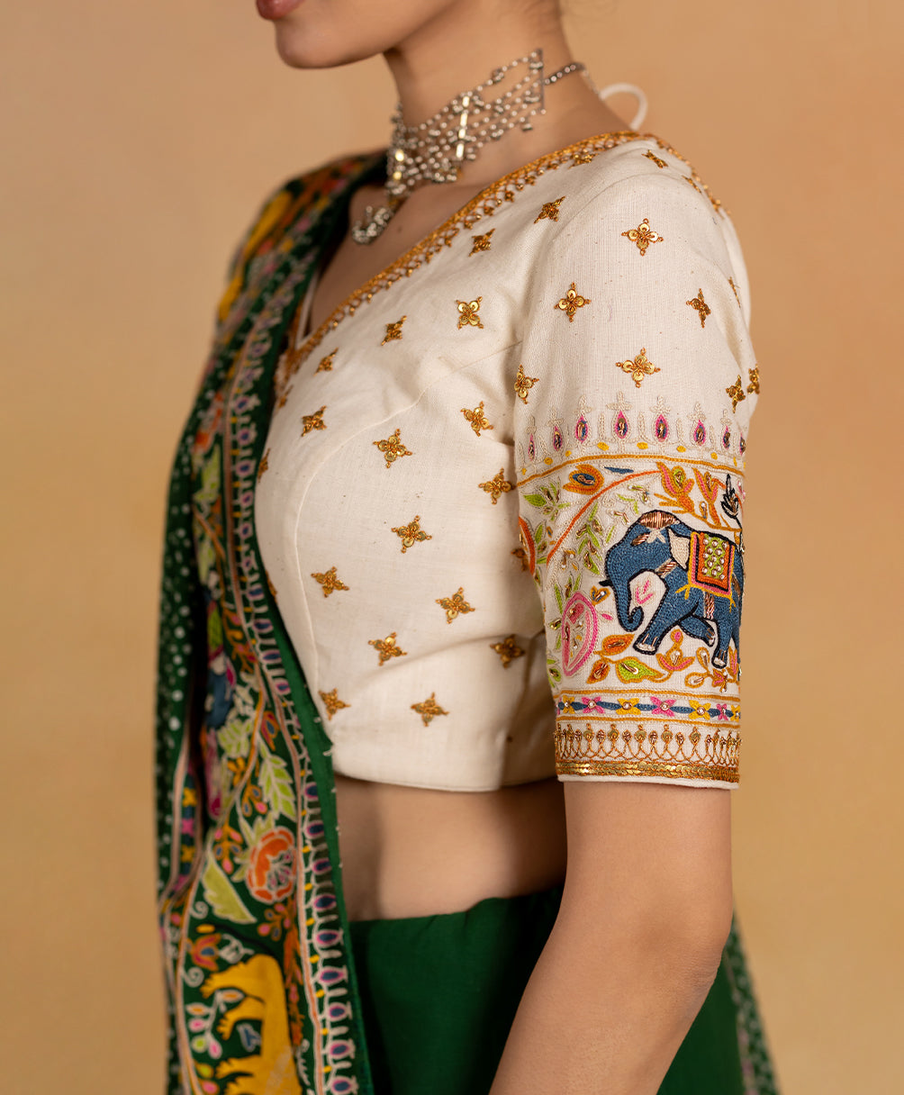 Vanraj - Off-white Hand Embroidered Blouse