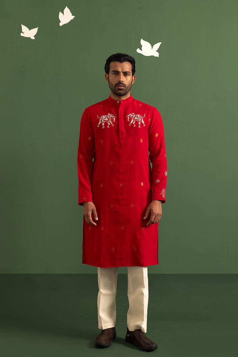 Crimson elephant kurta