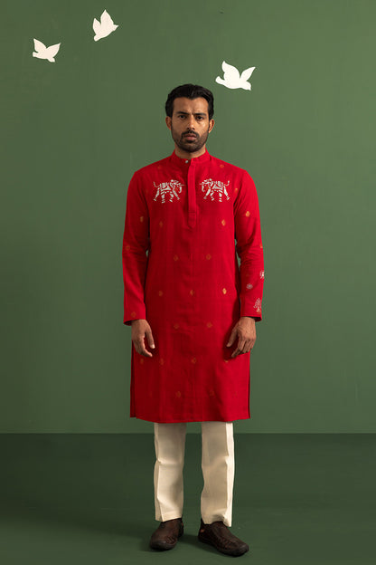 Crimson elephant kurta