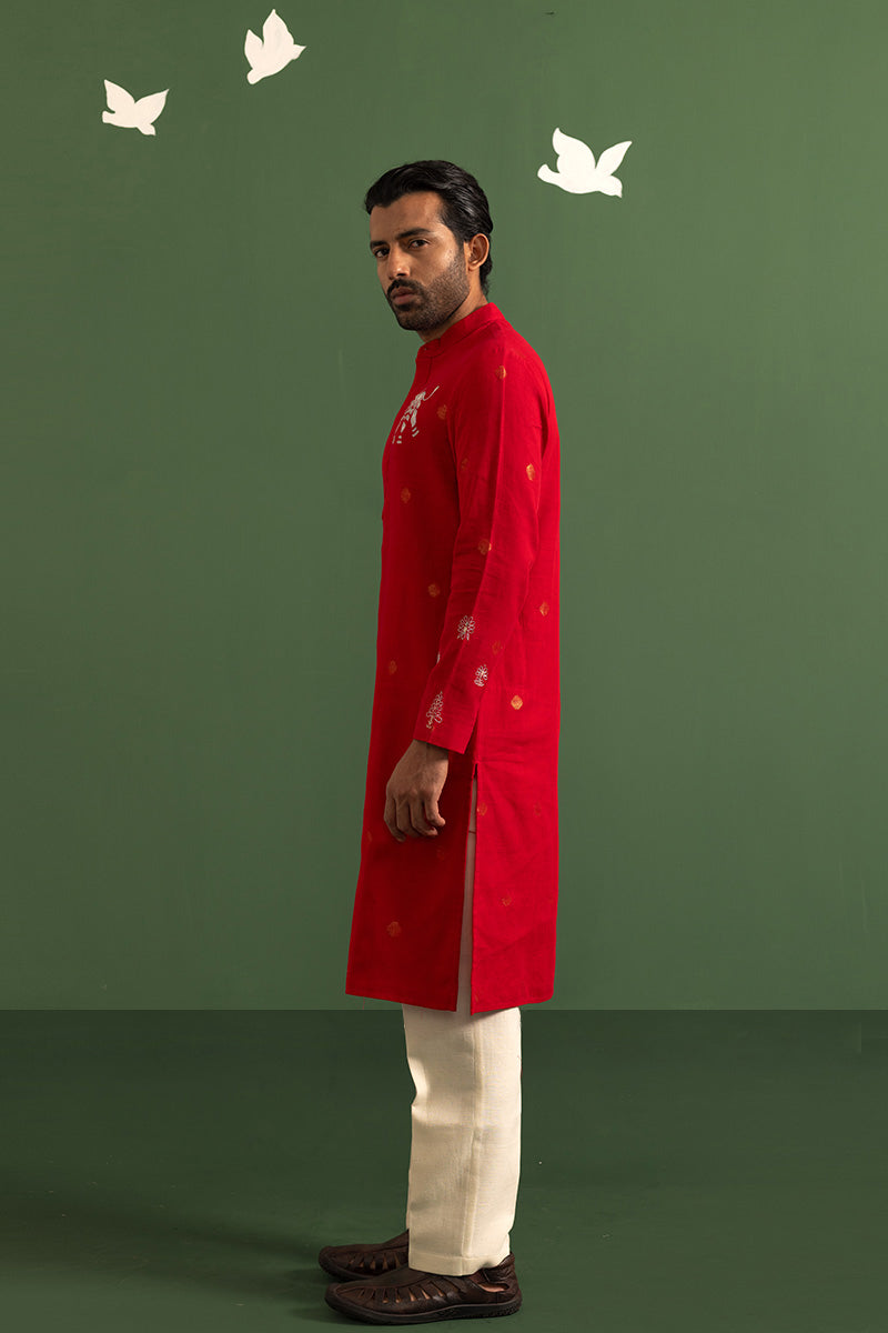 Crimson elephant kurta