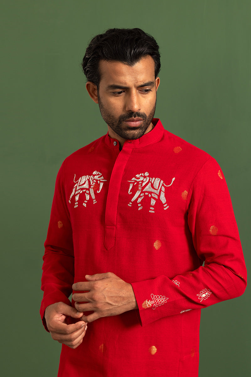 Crimson elephant kurta