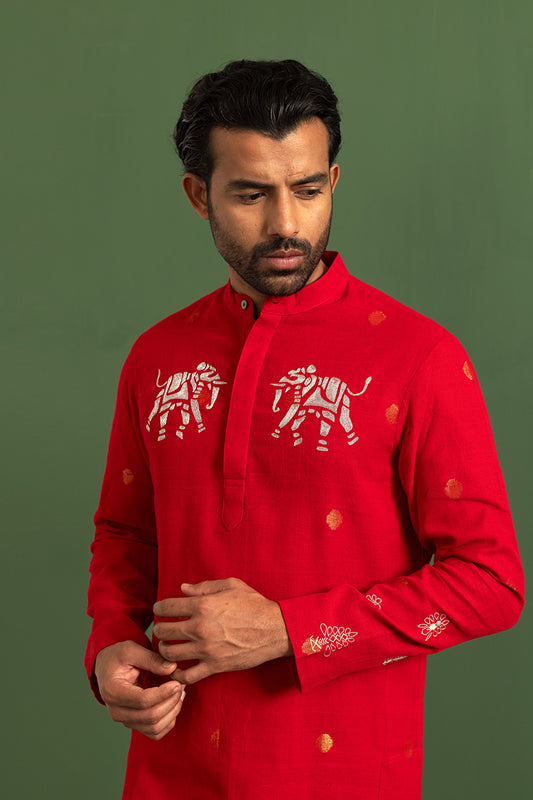 Crimson elephant kurta