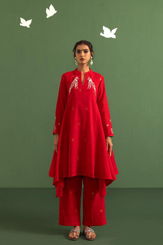 Crimson zari butti pants