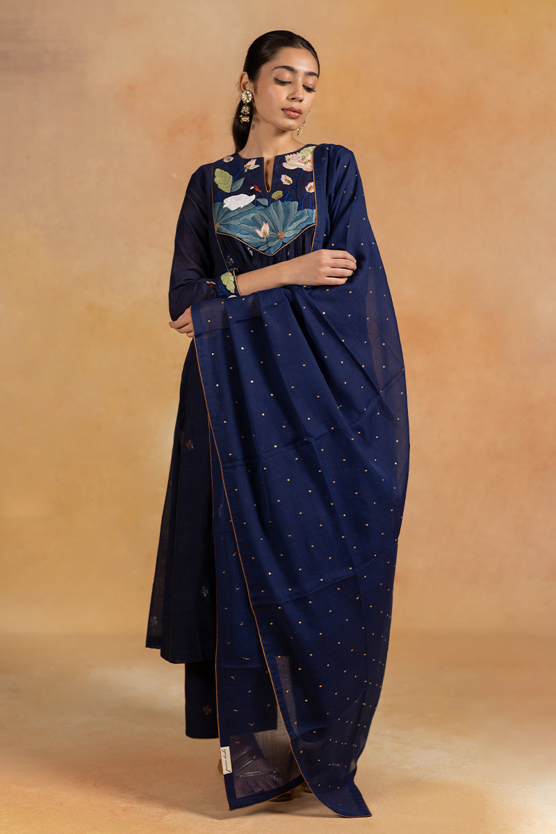 Neel - Dark Blue Hand Embroidered Dupatta