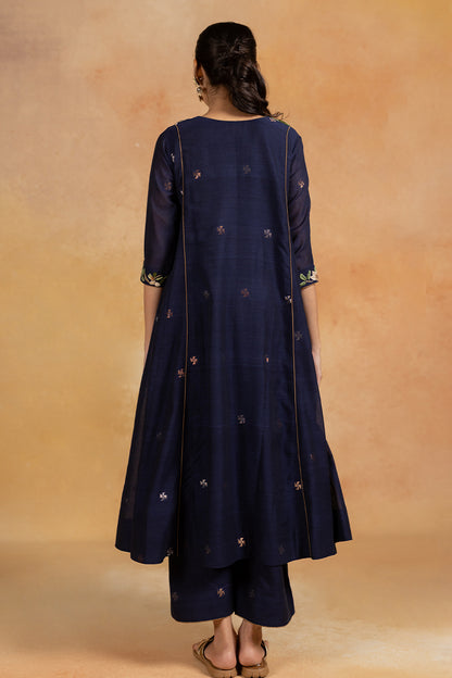 Bagh - Dark Blue Parsi Hand Embroidered Kurta
