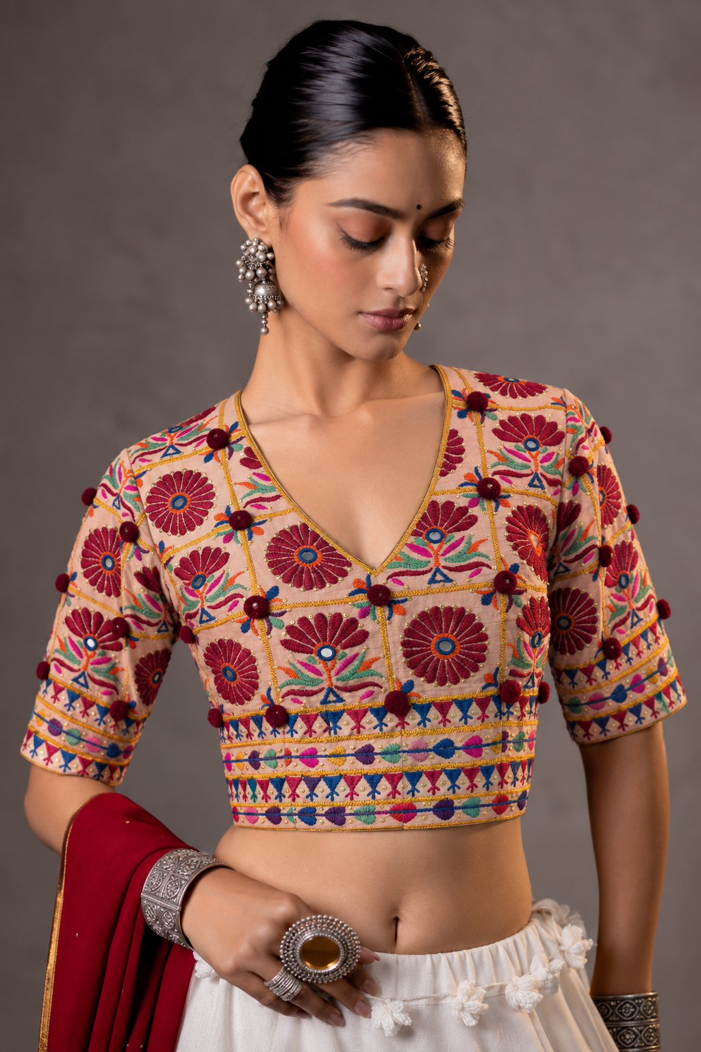Aarambh - Peach Hand Embroidered Floral Blouse