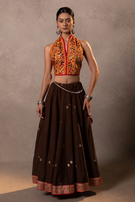 Siddhi - Brown Jamdani Chaniya