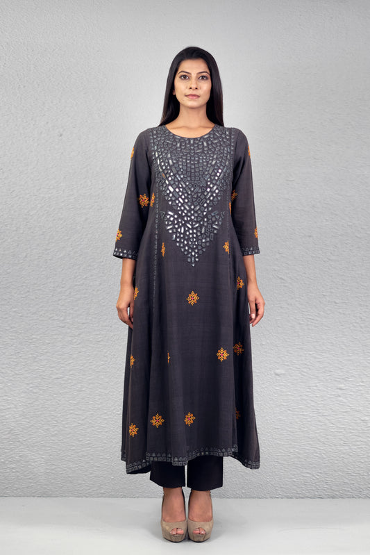 Grey ahimsa matka straight pants