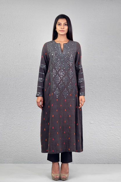 Grey abha jali yoke kurta
