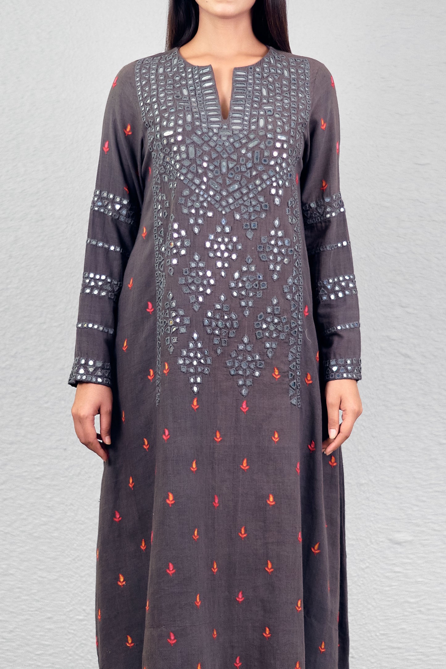 Grey abha jali yoke kurta