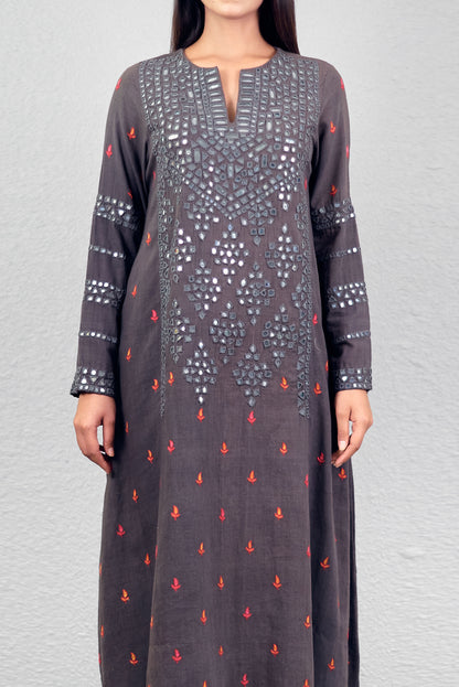 Grey abha jali yoke kurta