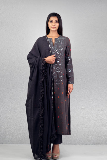 Grey abha jali yoke kurta