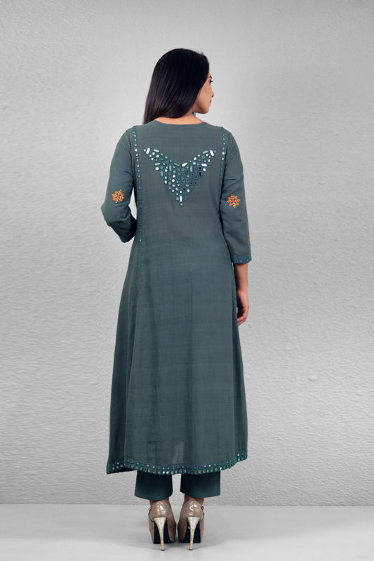 Sage Green Abha Kalash Yoke Kurta