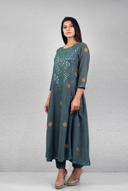 Sage Green Abha Kalash Yoke Kurta