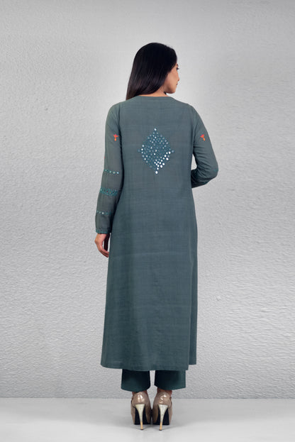 Sage green abha toran yoke kurta