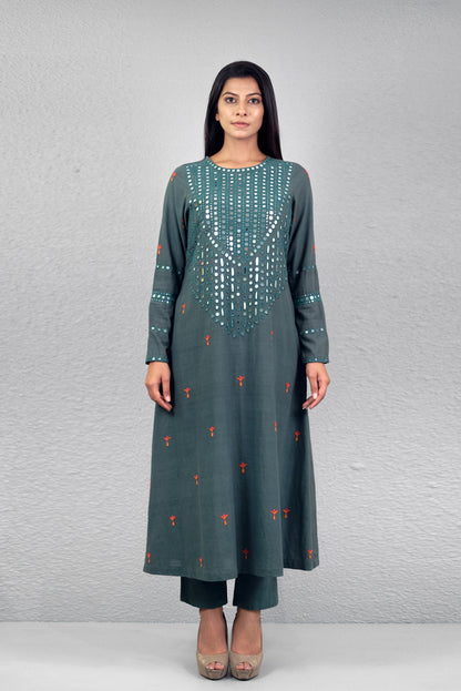Sage green abha toran yoke kurta