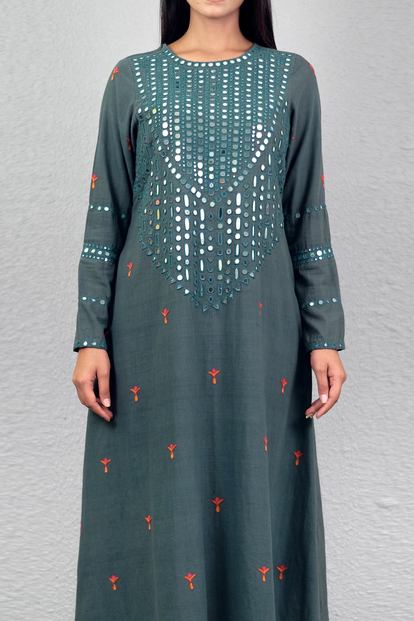 Sage green abha toran yoke kurta