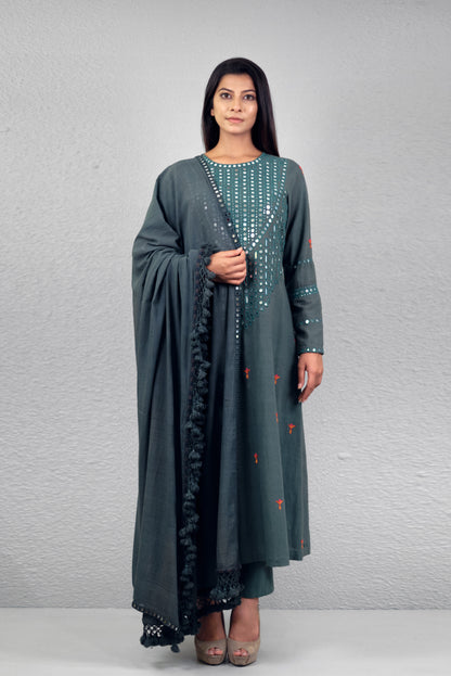 Sage green abha toran yoke kurta