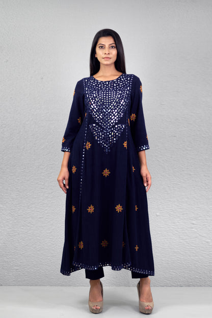 Indigo abha kalash yoke kurta