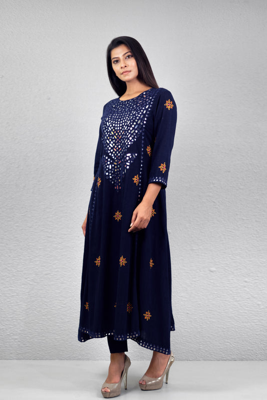 Indigo abha kalash yoke kurta