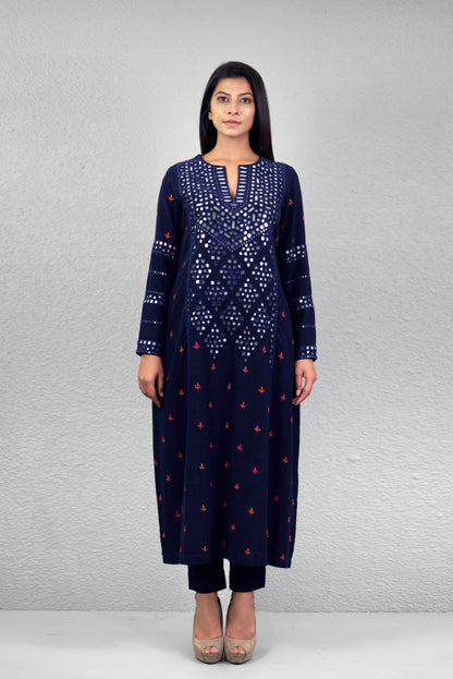 Indigo abha jali yoke kurta